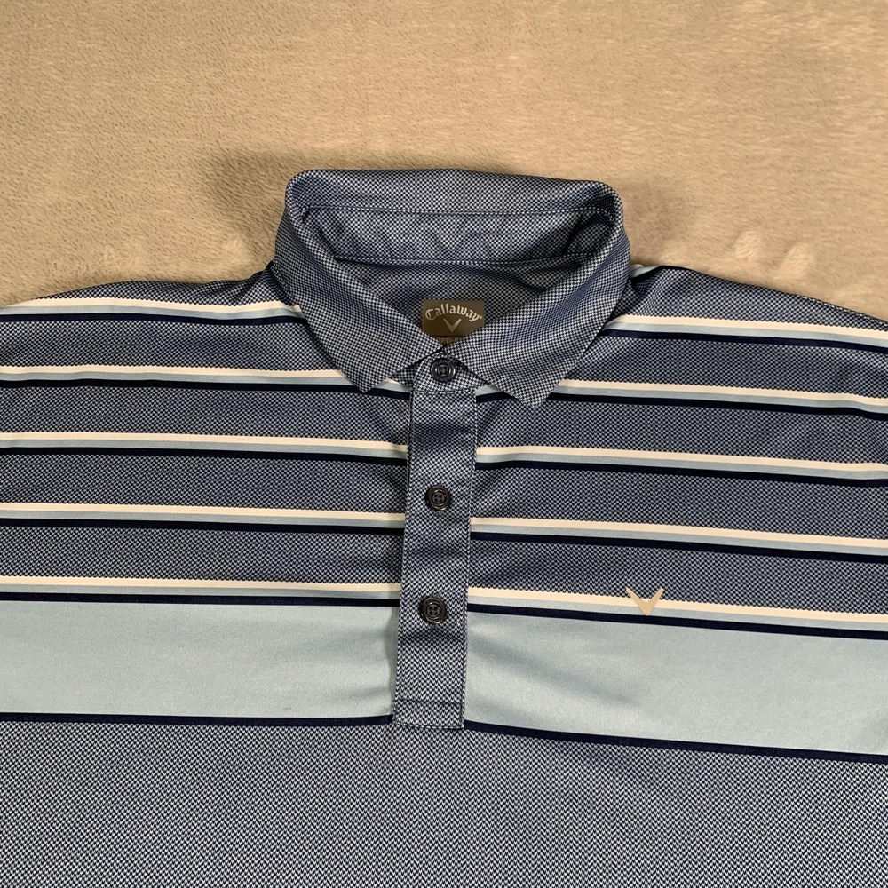 Callaway Polo Shirt Mens Large‎ Blue Opti-Dri Golf Performance Stretch Stripe